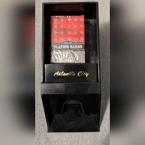 Atlantic City Dealer card shoe with holder and one deck of cards